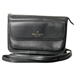 NWOT Kate Spade Leila Black Pebbled Leather Crossbody Bag Small Purse K8284