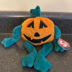 Ty Beanie Babies Pumkin The Halloween Beanie Orange and Green Pumpkin