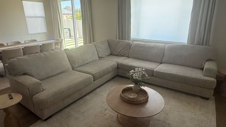 Large 129" x 129" Neutral Sectional Sofa – Deep Seat, Excellent Condition