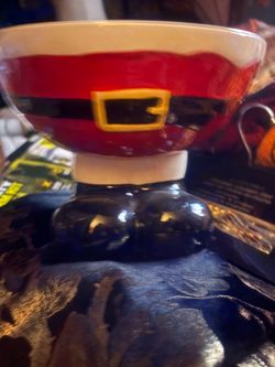 Santa Belt Ceramic Pedestal Bowl