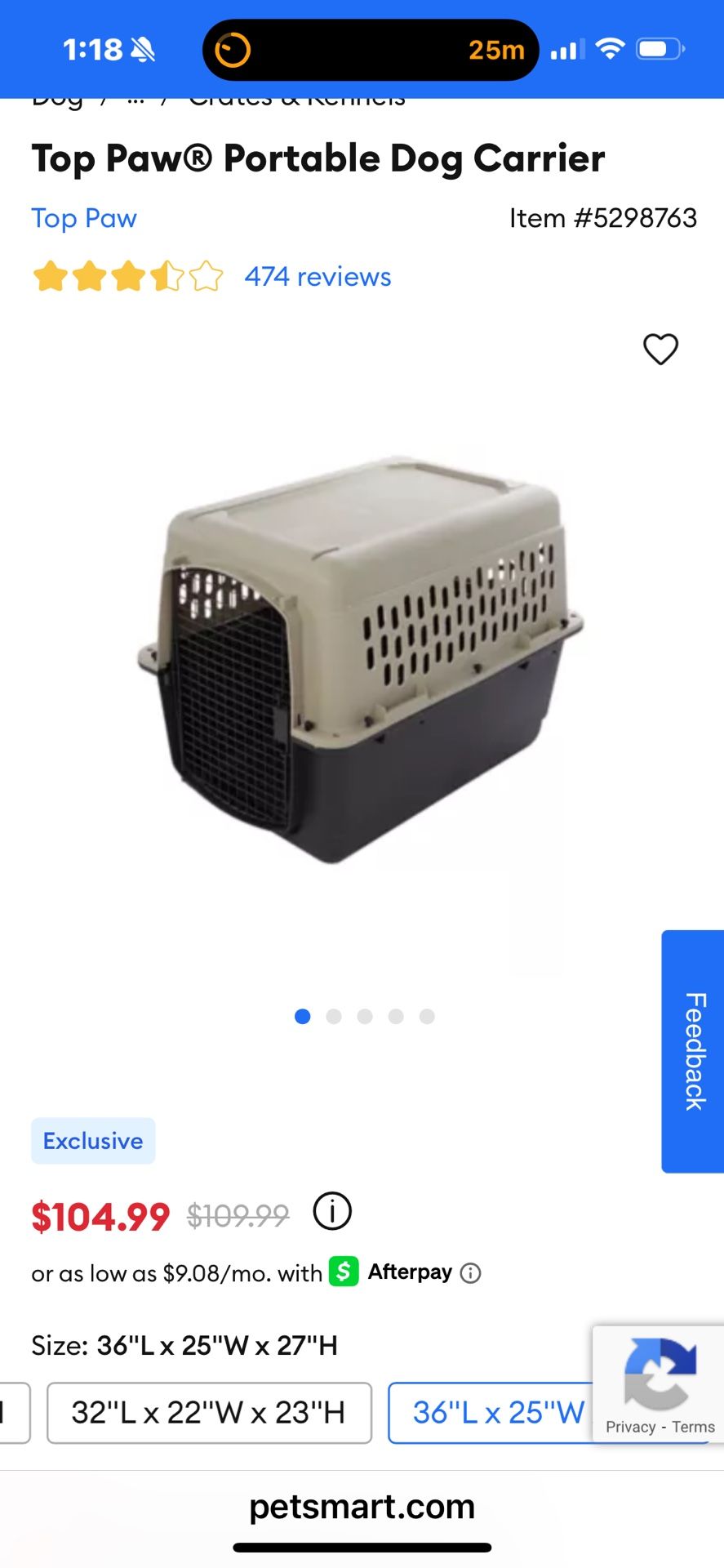 Dog Crate 36"'L x 25"W x 27"H