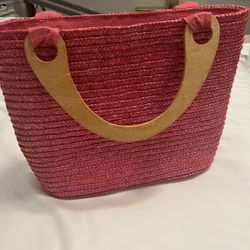 Pink Woven Handbag 