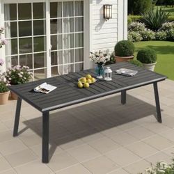 6pcs chairs+82.7 in. Patio Aluminum Black Outdoor Dining Table with Umbrella Hole