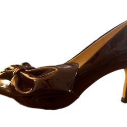Red Patent Bow Heel In Deep Reed - Zara Basics 