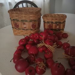 2 Baskets (7" Tall And 5" Tall) Stringed Apples 55" Long