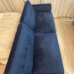 82 Inch Futon Sofa Bed in Velvet Fabric, Upholstered Couch Sleeper with Tufted Back, Mid-Century Mod