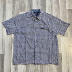 Vtg Tommy Hilfiger Tommy Jean Plaid Short Sleeve Button Up Shirt Mens Large Black/White. Good Condition, See Pics 