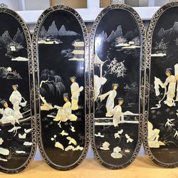 4 Mother of Pearl Inlay Panels w/Asian Art
