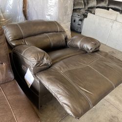 Brand New Ashley Furniture Genuine Leather Power Reclining Oversized Chair 