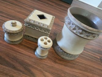 India Ink Brunswick stone marble bathroom set cotton ball,waste,tissue,toobrush set accessories