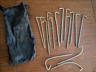 lot of 15 7" camping tent stakes metal steel pins with hooks