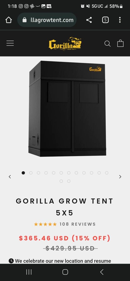 **$550 full grow setup GorillaGrow 5x5 MarsHydro light $550**
