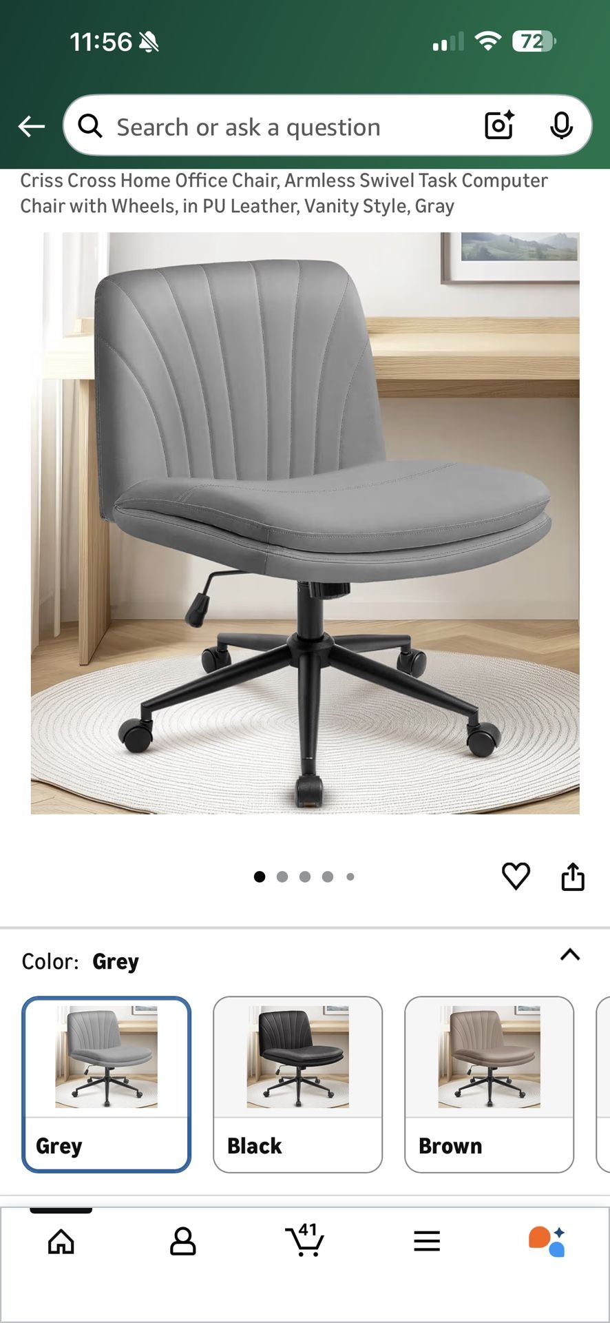 Brand New Grey Vegan Leather Wide Seat CrissCross Height Adjustable Rolling Office/Vanity Chair