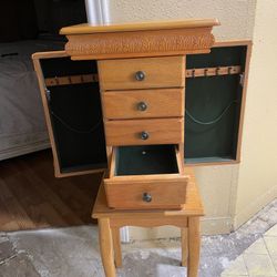 Elegant Wooden Jewelry Armoire with Side Door & Drawers 