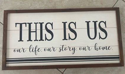 Rustic Farmhouse “This Is Us” Framed Wall Sign – 12” x 24”