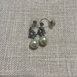 Pearl And Faux Diamond Drop Earrings