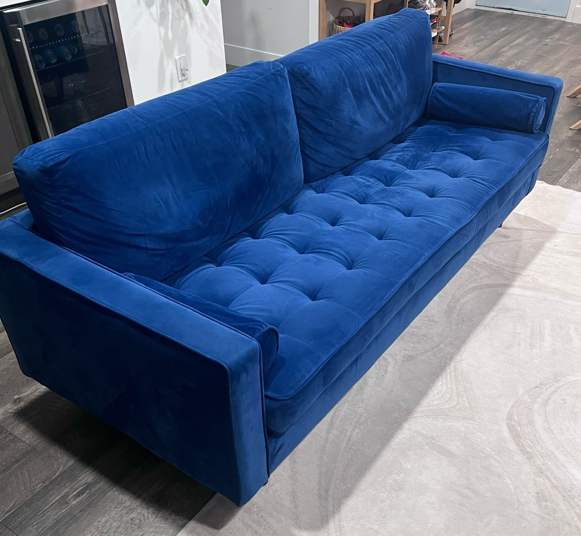 Blue Velvet Sofa (84 Inches) Mid Century Modern