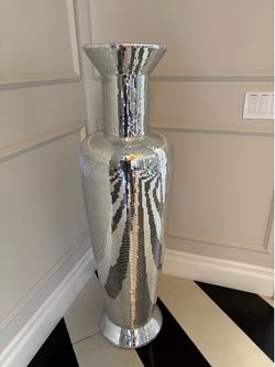 Large Silver Mosaic Floor Vase – Modern Statement Decor