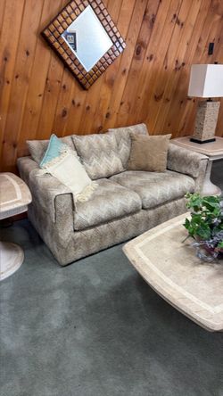 Neutral Patterned Fabric Loveseat