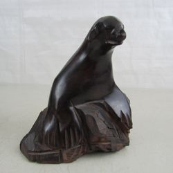Inuit Eskimo Hand Carved Ironwood Seal Heavy Sculpture 7 1/2" Tall


