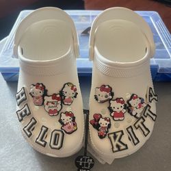 Crocs, w/18, “Hello Kitty #2” Charms, Women’s, Adults, White Classic Style Clogs, Many Sizes, New With Tags, Great Gift !! 🎁