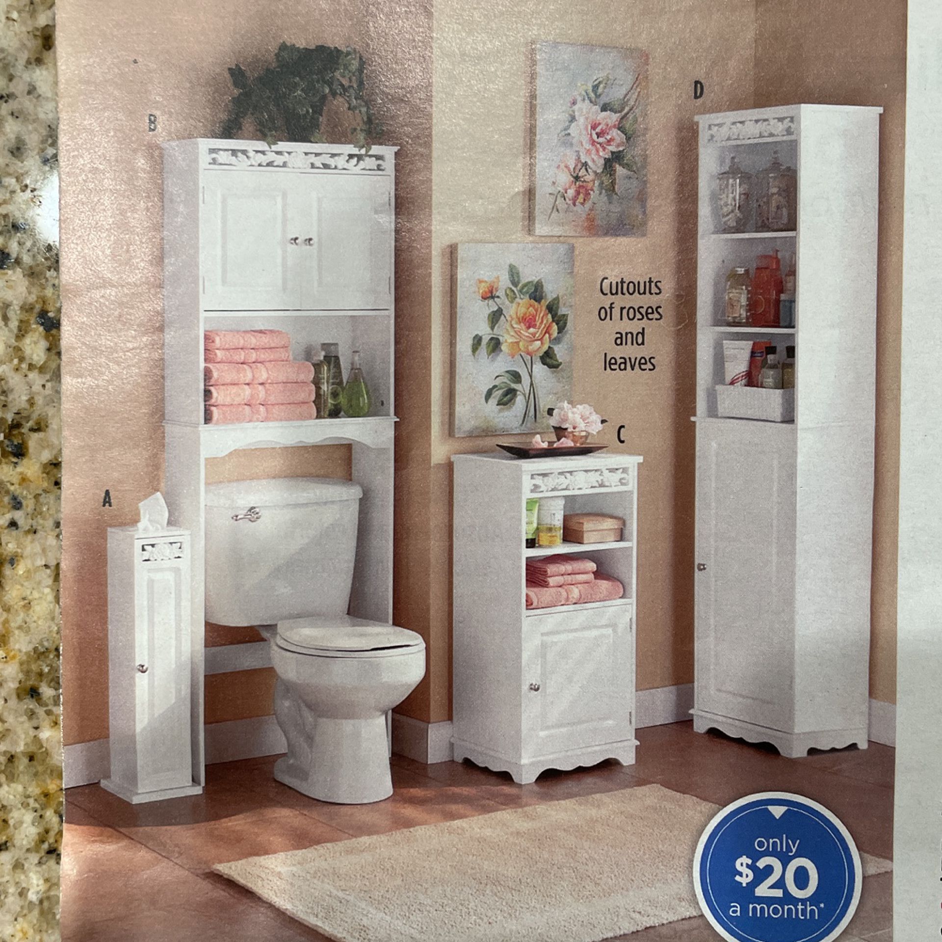 Bath Organizer Tall Cabinet Victorian Rose