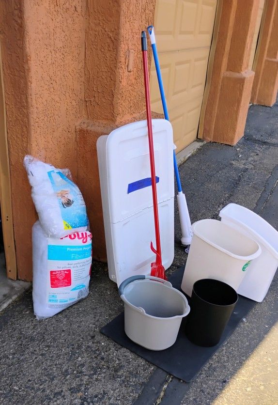 Assorted House Hold Broom , Pail Trash Can & More See Video Photos FCFS $15
