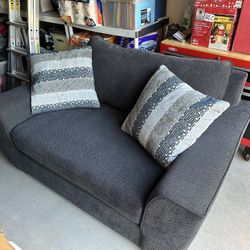 Grey/Blue Loveseat/ Oversized Chair And Ottoman