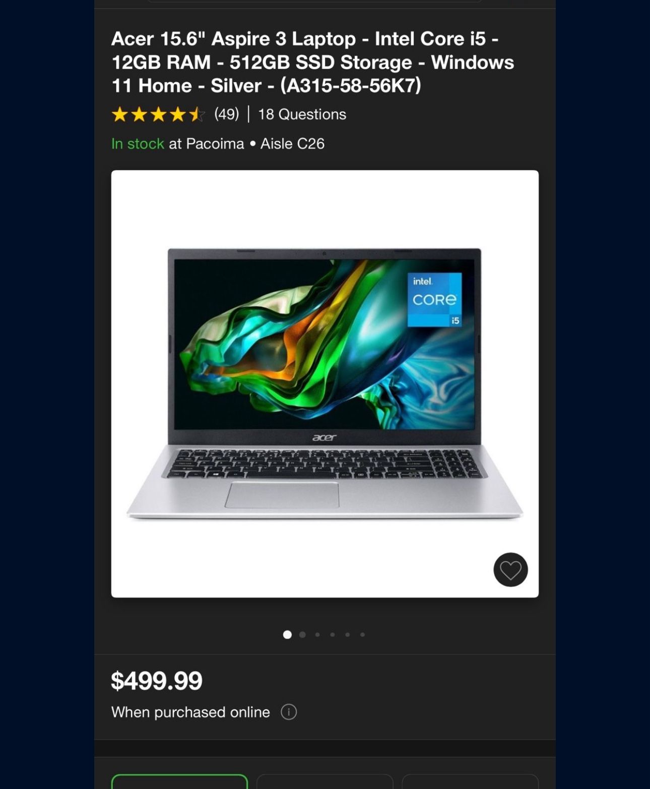 ACER 15”6 ASPIRE I3