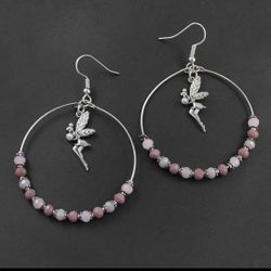 Beautiful Bohemian Round Earrings With Angel Charm And Purple Beads 