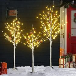Lighted Tree Set of 3,Christmas Tree 4Ft,5Ft and 6Ft with LED Lights, Halloween Decoration,Suit for Festival/Party,Wedding,Birthday,Indoor and Outdoor