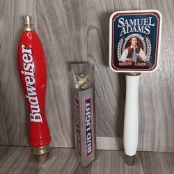 Vintage Beer Tap Handles Budweiser, Bud Light, Samuel Adams Lot Of 3