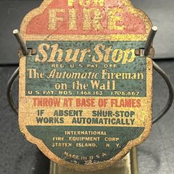 Antique Shur Stop On The Wall Fire Man Extinguisher 