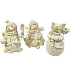 Don Mechanic Snowman Figurine Lot 2002 White Christmas Resin Angel Basket 3pc