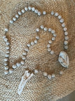 Vintage Alabaster Resin Carved Rosary WALL Hanger 5 feet, Made in Italy