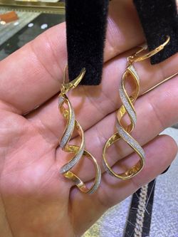 Gold Twist Drop Earrings with 14k