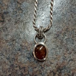 925 Silver Chain Amber Pendant- Located In Shelton 