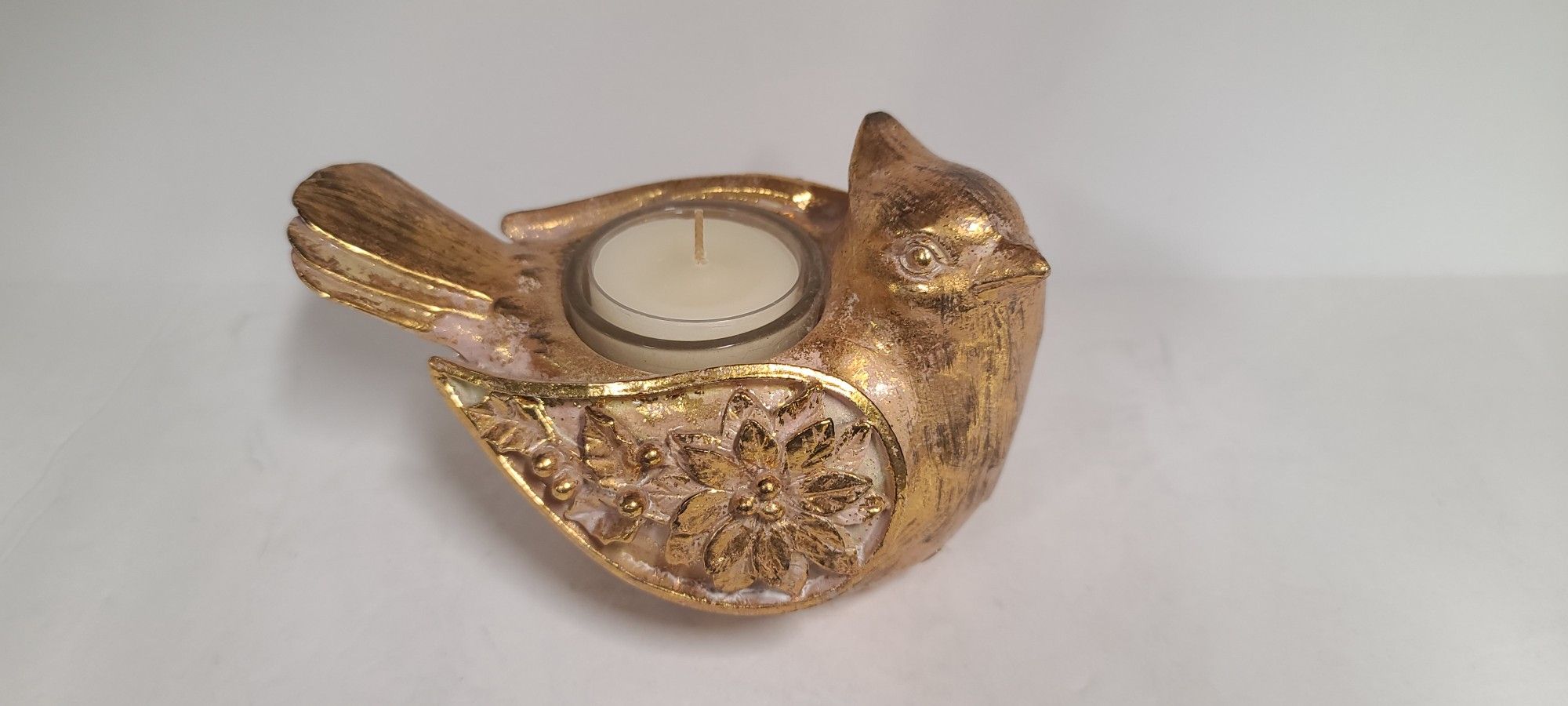 Gold Resin Bird Tealight Candle Holder With Tealight 