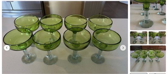 Mexican handblown glasses with bubbles, 14oz, in lime green. It is a set of 7.