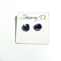 Säsong D. Blue and Silver Glitter Stud Earrings