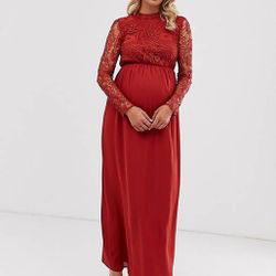 ASOS Red Lace Long-Sleeve Maxi Maternity Dress - Size 6 Maternity