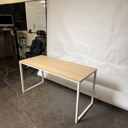 Modern Minimalist Computer Desk - 55" Wood Top / White Frame
