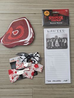 Stranger Things Notepad Horror Movie Hair Clips and Steak Cardboard Coasters Set Lot
