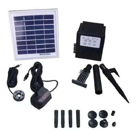 Solar Powered Water Fountain Pump Kit -  P010C Includes a 6x LED Light, 10W Solar Panel, Submersible Pump, and Battery Back Up and Control System.