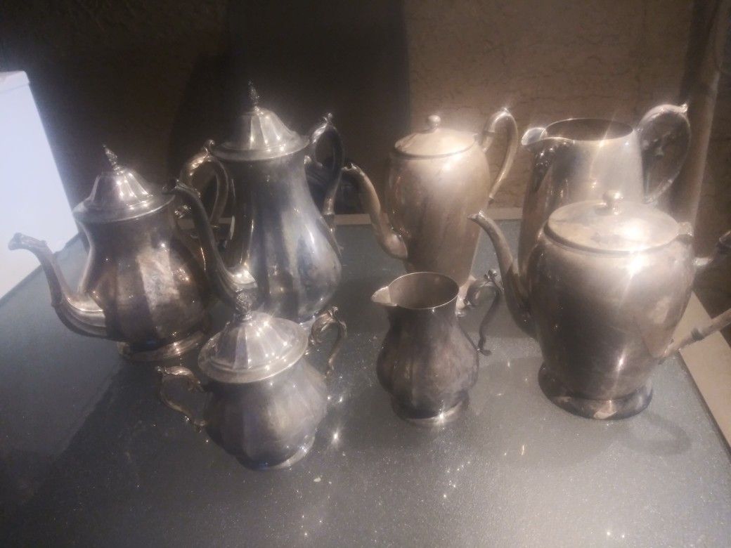 Silver on Copper Tea Pots, Pitcher Set
