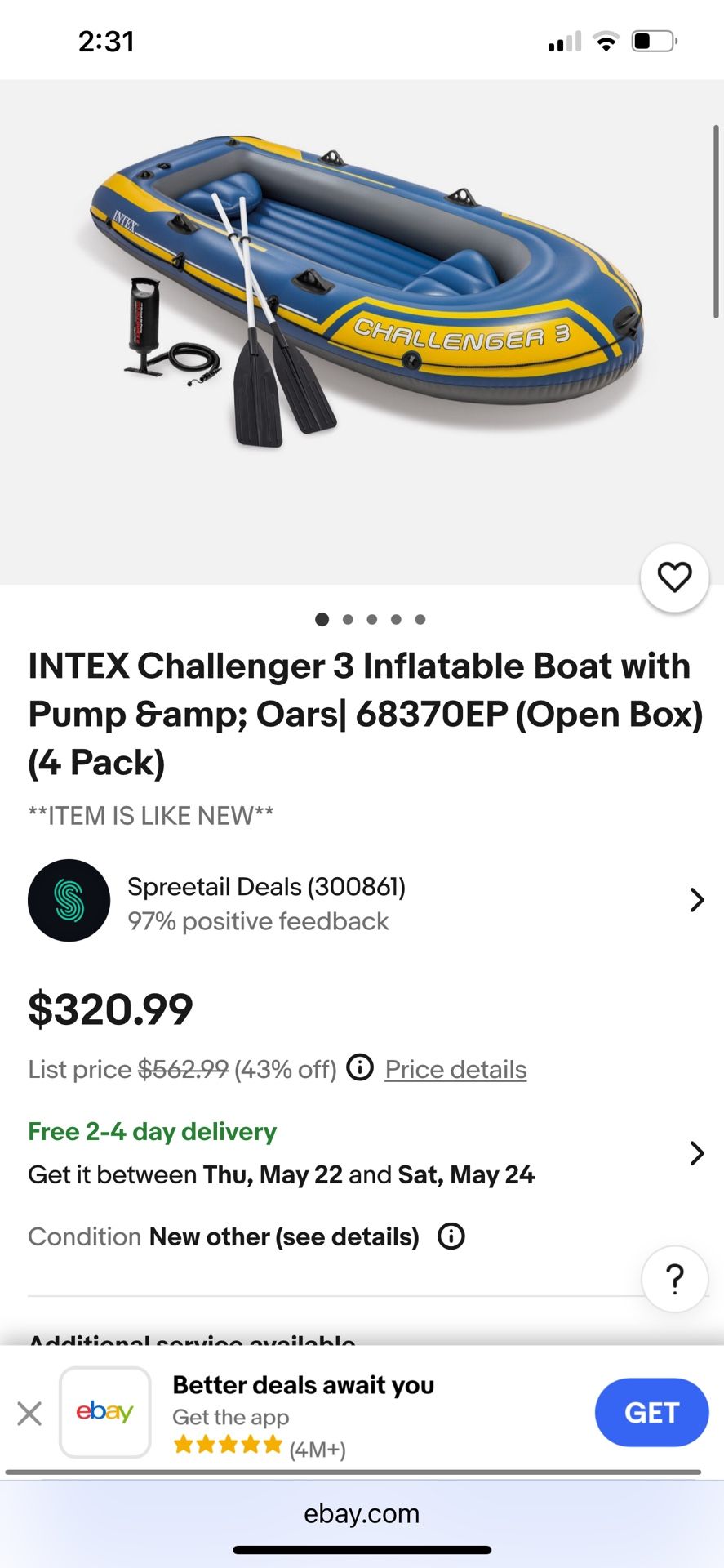 INTEX Challenge 3 inflatable boat with pump