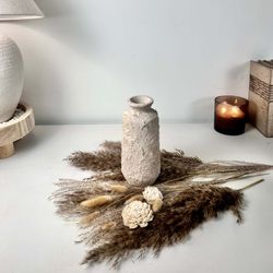 Minimalist rustic hand-painted textured small vase 8“ tall- Cream Sand wash