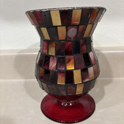 Prett Y Red And Gold Glass Mosaic Vase