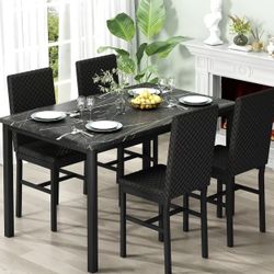 Dining Set Metal Frame Table Faux Marble With 4 Metal Frame Chairs Velvet Modern Upholstered 