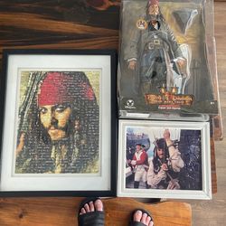 Johnny Depp Captain Jack Sparrow Lot Mosaic Figure & Autoprahed Photo